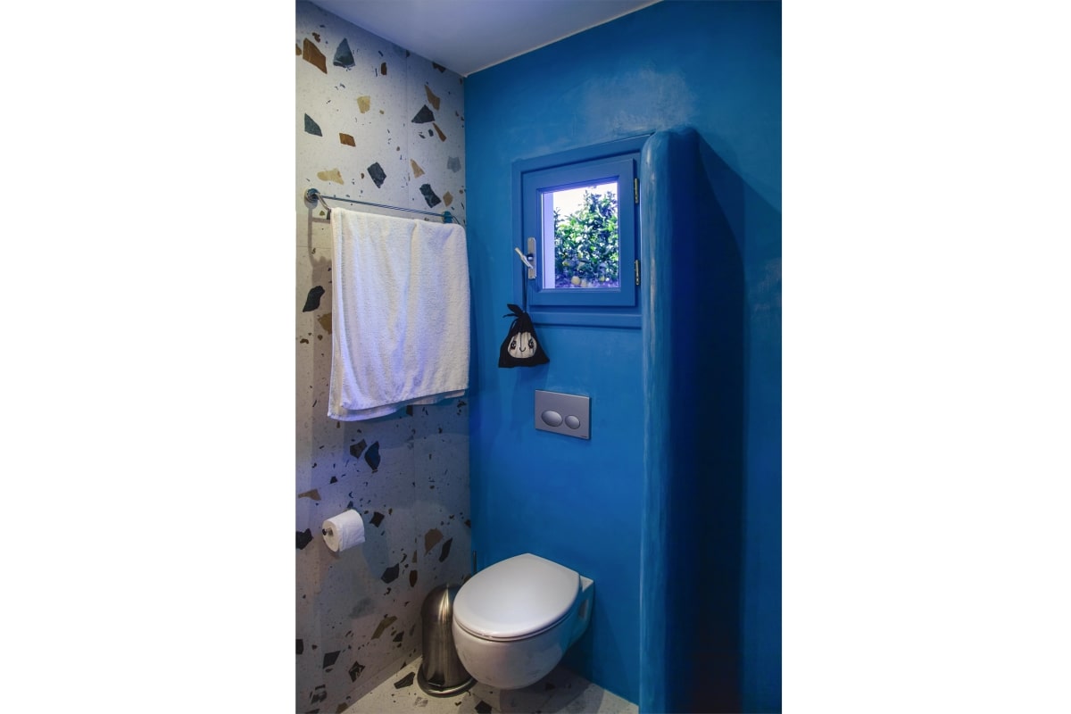 Bathroom with blue wall